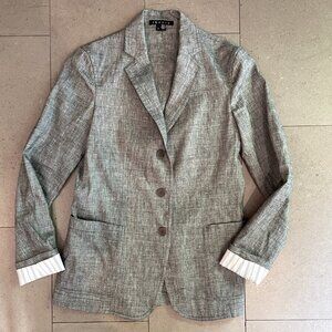 Theory Minou T Linen Blend Blazer Sharkskin Crunch-Black/Ivory-2